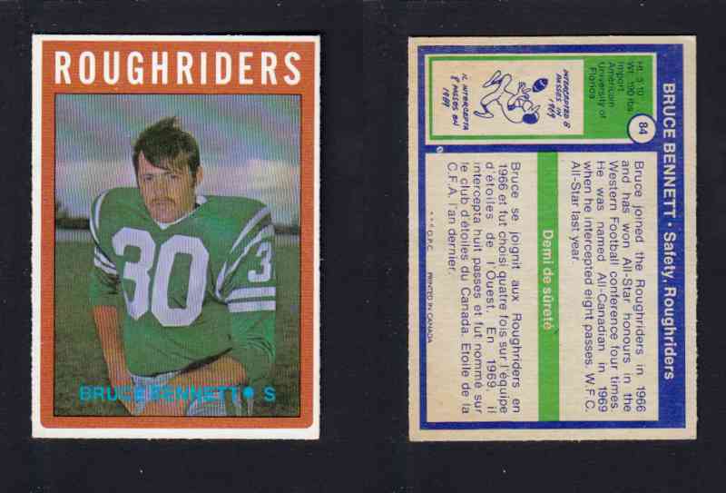 1972 CFL O-PEE-CHEE FOOTBALL CARD #84 B. BENNETT photo 1972 CFL O-PEE-CHEE FOOTBALL CARD #84 B. BENNETT photo