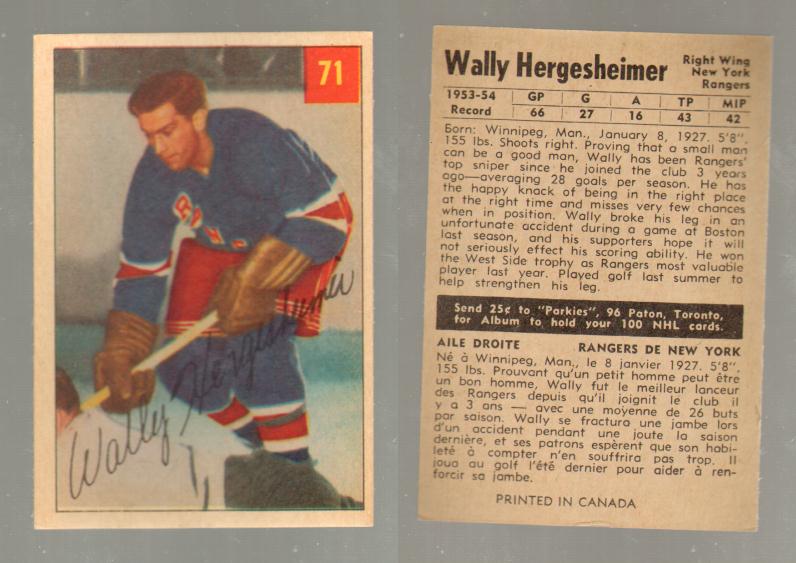 1954-55 PARKHURST HOCKEY CARD #71 W. HERGESHEIMER photo 1954-55 PARKHURST HOCKEY CARD #71 W. HERGESHEIMER photo