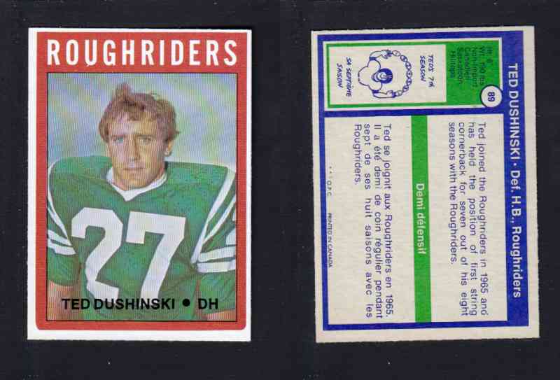 1972 CFL O-PEE-CHEE FOOTBALL CARD #89 T. DUSHINSKI photo