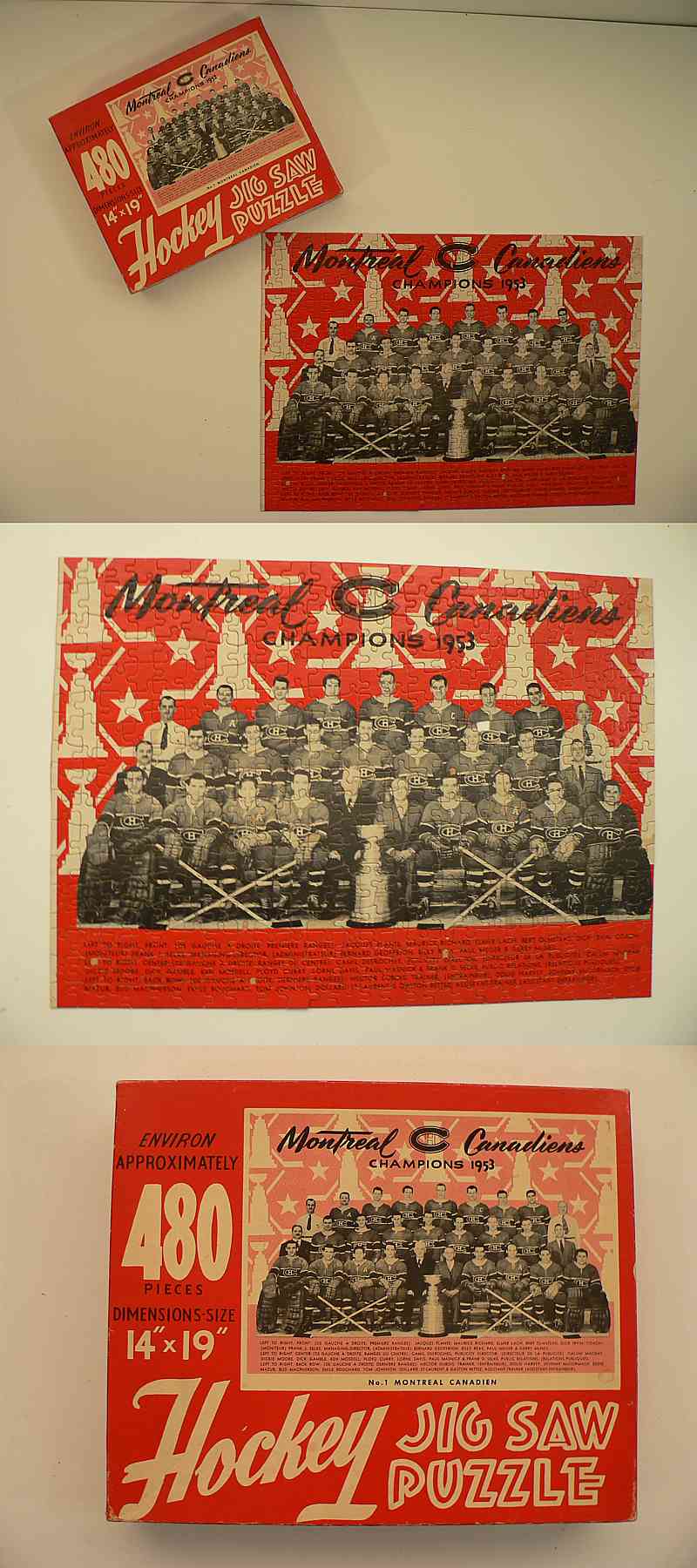 1952-53 JIG SAW MONTREAL CANADIENS PUZZLE & BOX photo 1952-53 JIG SAW MONTREAL CANADIENS PUZZLE & BOX photo
