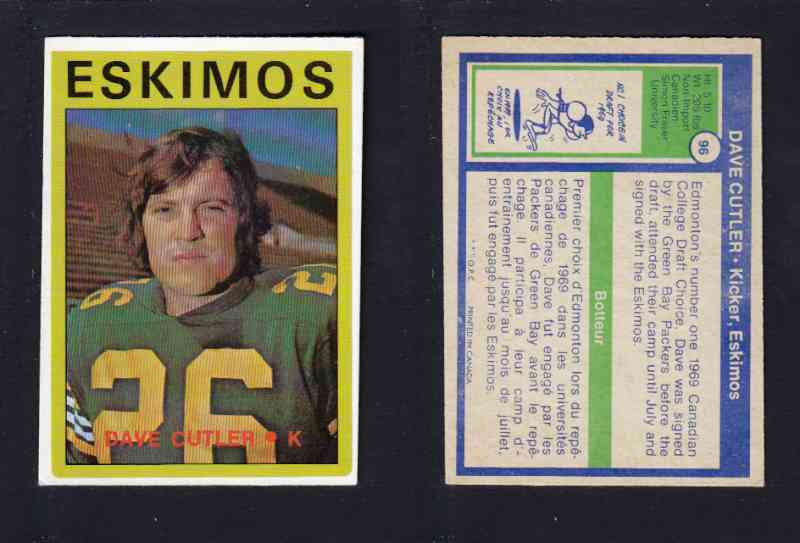 1972 CFL O-PEE-CHEE FOOTBALL CARD #96 D. CUTLER photo 1972 CFL O-PEE-CHEE FOOTBALL CARD #96 D. CUTLER photo
