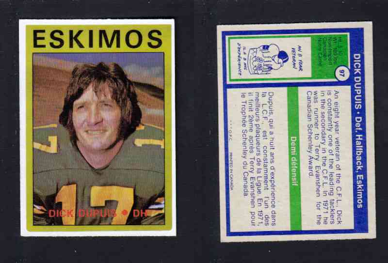 1972 CFL O-PEE-CHEE FOOTBALL CARD #97 D.DUPUIS photo 1972 CFL O-PEE-CHEE FOOTBALL CARD #97 D.DUPUIS photo