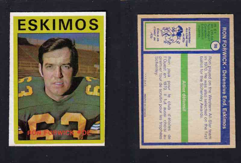 1972 CFL O-PEE-CHEE FOOTBALL CARD #98 R. FORWICK photo 1972 CFL O-PEE-CHEE FOOTBALL CARD #98 R. FORWICK photo