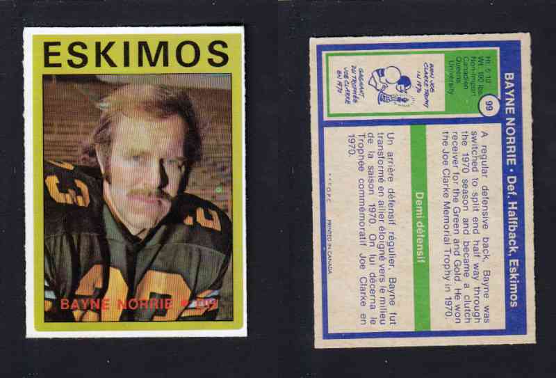 1972 CFL O-PEE-CHEE FOOTBALL CARD #99 B. NORRIE photo 1972 CFL O-PEE-CHEE FOOTBALL CARD #99 B. NORRIE photo