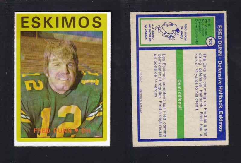 1972 CFL O-PEE-CHEE FOOTBALL CARD #102 F. DUNN photo 1972 CFL O-PEE-CHEE FOOTBALL CARD #102 F. DUNN photo