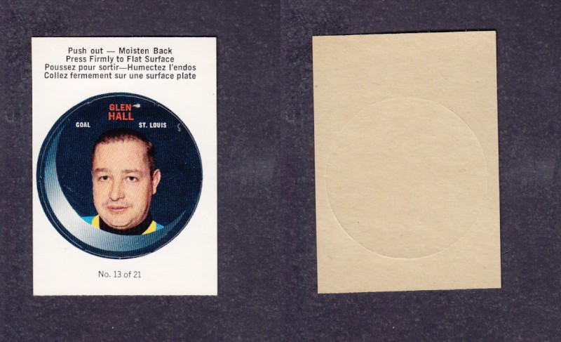 1968-69 O-P-C HOCKEY PUCK STICKER G. HALL #13 photo 1968-69 O-P-C HOCKEY PUCK STICKER G. HALL #13 photo