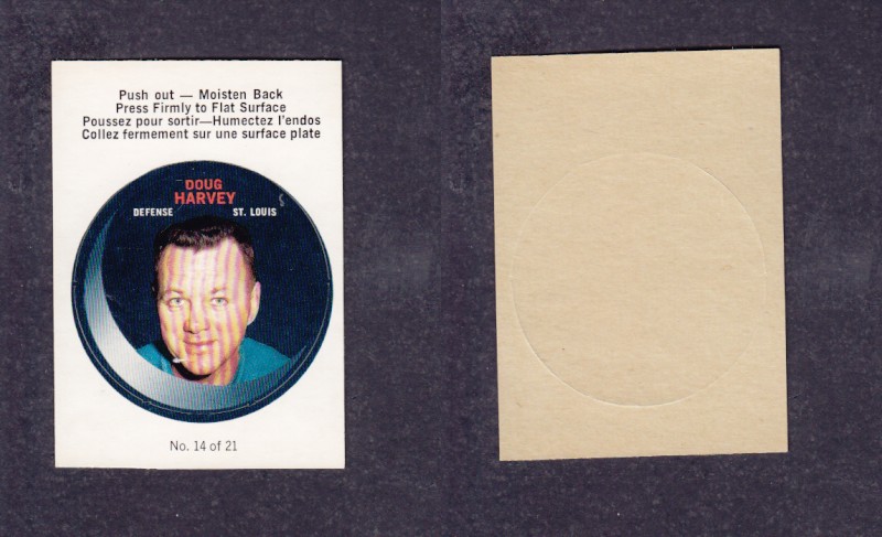 1968-69 O-P-C HOCKEY PUCK STICKER D. HARVEY #14 photo 1968-69 O-P-C HOCKEY PUCK STICKER D. HARVEY #14 photo