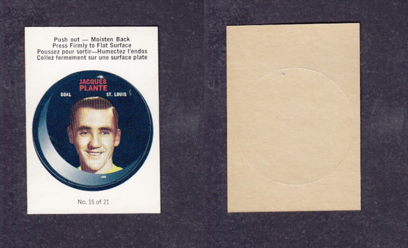 1968-69 O-P-C HOCKEY PUCK STICKER J. PLANTE #15 photo 1968-69 O-P-C HOCKEY PUCK STICKER J. PLANTE #15 photo