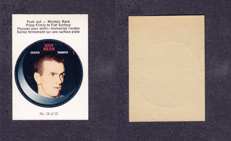 1968-69 O-P-C HOCKEY PUCK STICKER D. KEON #19 photo 1968-69 O-P-C HOCKEY PUCK STICKER D. KEON #19 photo
