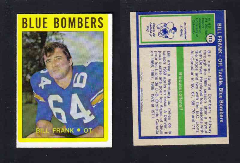 1972 CFL O-PEE-CHEE FOOTBALL CARD #113 B. FRANK photo 1972 CFL O-PEE-CHEE FOOTBALL CARD #113 B. FRANK photo