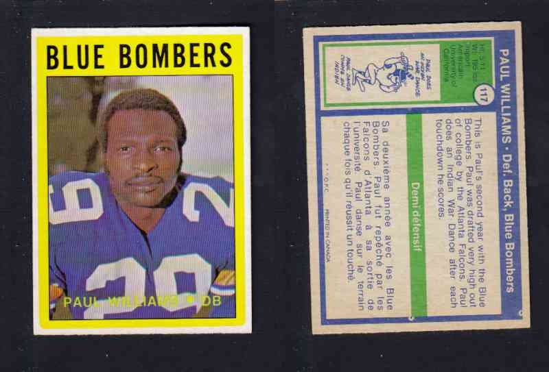 1972 CFL O-PEE-CHEE FOOTBALL CARD #117 P. WILLIAMS photo 1972 CFL O-PEE-CHEE FOOTBALL CARD #117 P. WILLIAMS photo