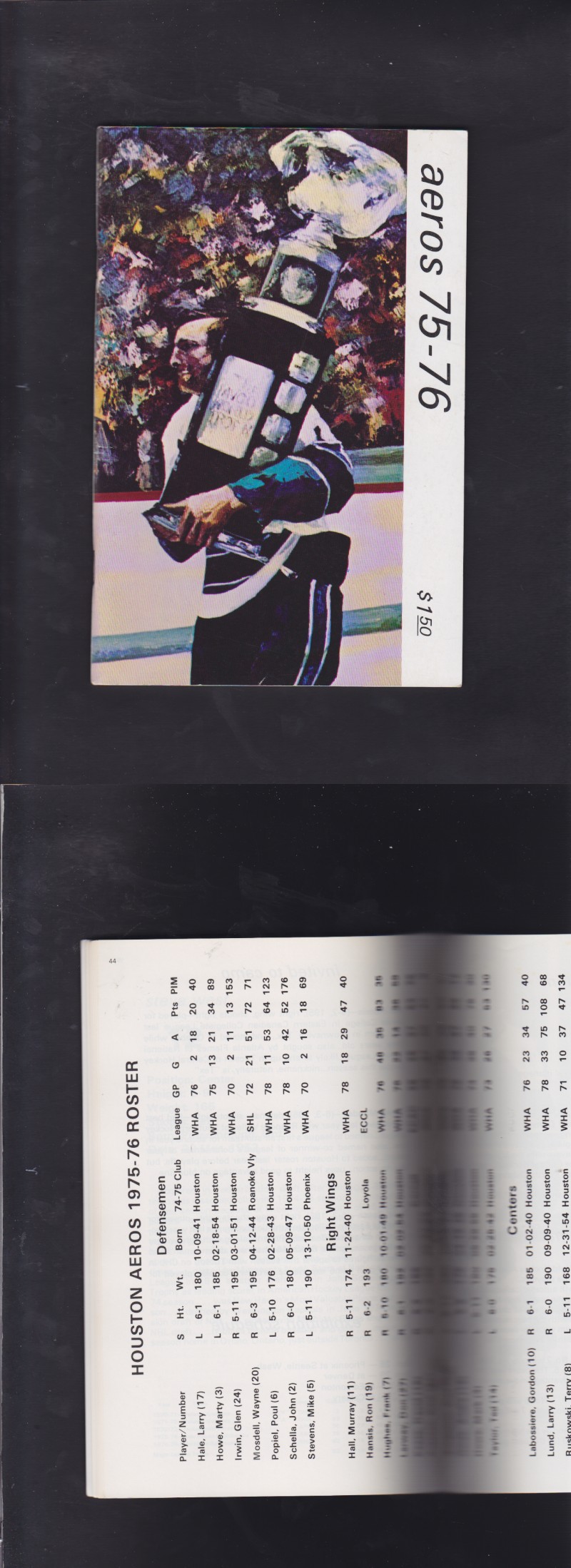 1975-76 WHA HOUSTON AEROS MEDIA GUIDE photo 1975-76 WHA HOUSTON AEROS MEDIA GUIDE photo