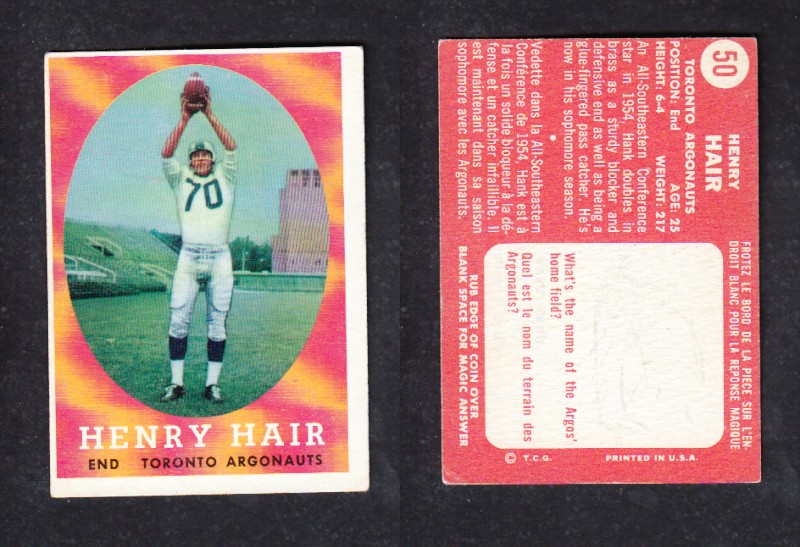 1958 CFL TOPPS FOOTBALL CARD #50 H.HAIR photo