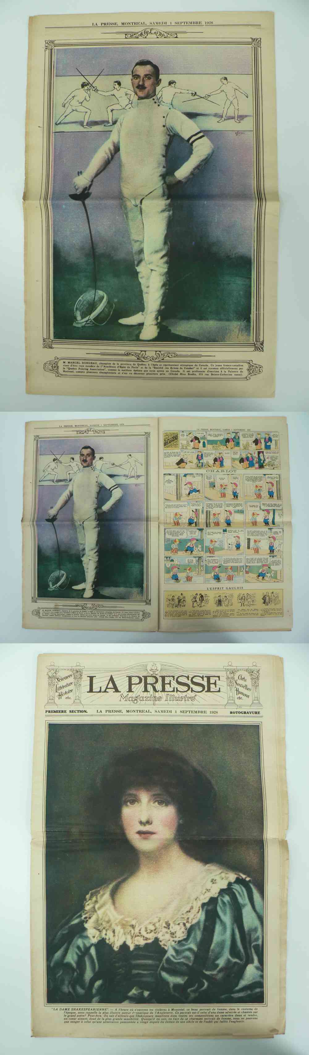 1928 LAPRESSE FULL NEWSPAPER INSIDE PHOTO M. MARCEL RONDEAU photo