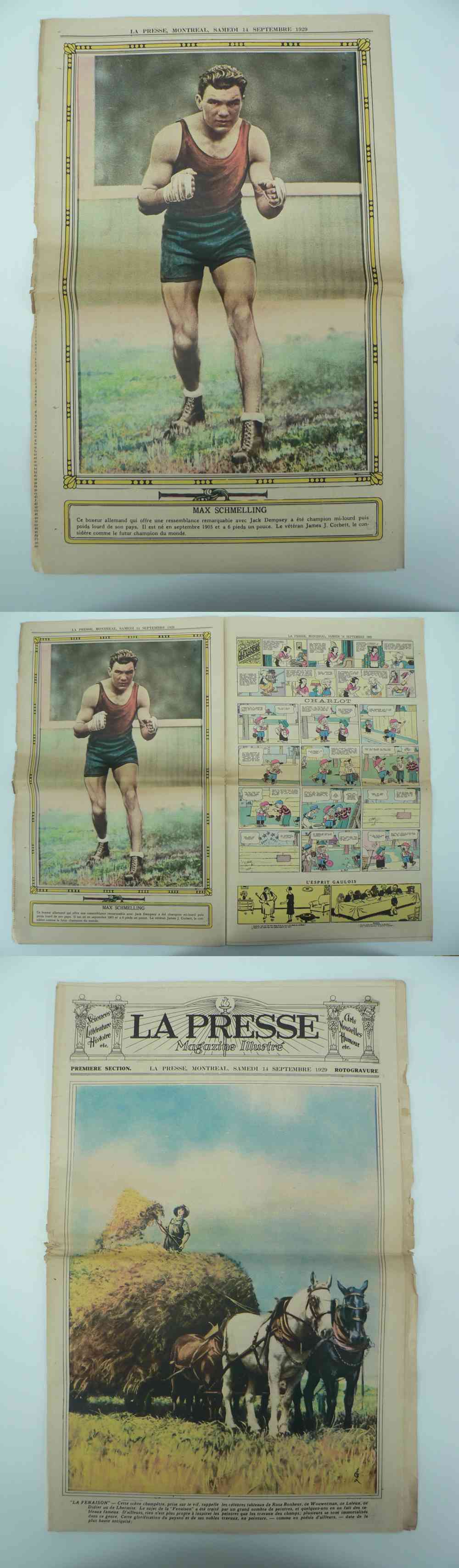 1929 LAPRESSE FULL NEWSPAPER INSIDE PHOTO MAX SCHMELLING photo 1929 LAPRESSE FULL NEWSPAPER INSIDE PHOTO MAX SCHMELLING photo