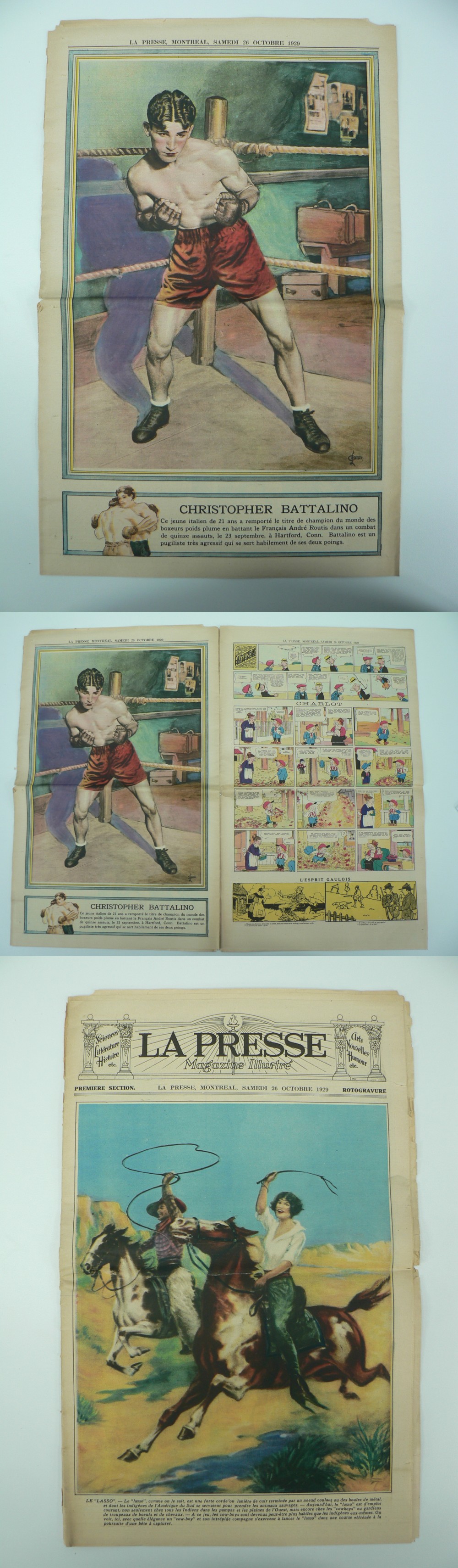 1929 LAPRESSE FULL NEWSPAPER INSIDE PHOTO CHRISTOPHER BATTALINO photo 1929 LAPRESSE FULL NEWSPAPER INSIDE PHOTO CHRISTOPHER BATTALINO photo
