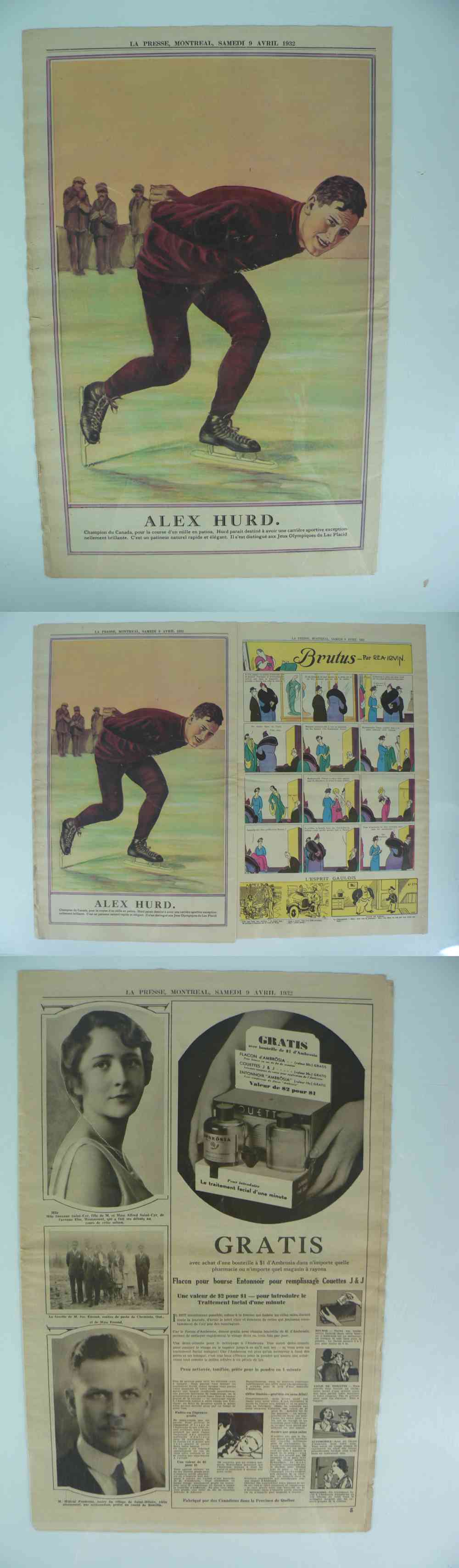 1932 LA PRESSE NEWSPAPER INSIDE PHOTO A. HURD photo 1932 LA PRESSE NEWSPAPER INSIDE PHOTO A. HURD photo