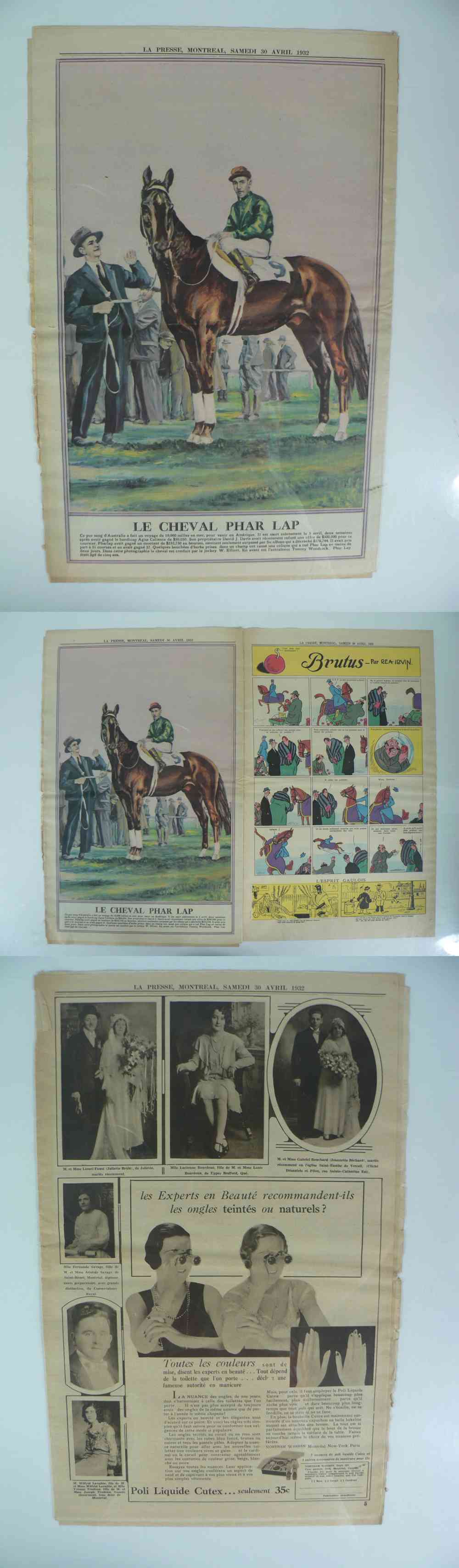 1932 LA PRESSE NEWSPAPER INSIDE PHOTO LE CHEVAL PHAR LAP photo 1932 LA PRESSE NEWSPAPER INSIDE PHOTO LE CHEVAL PHAR LAP photo