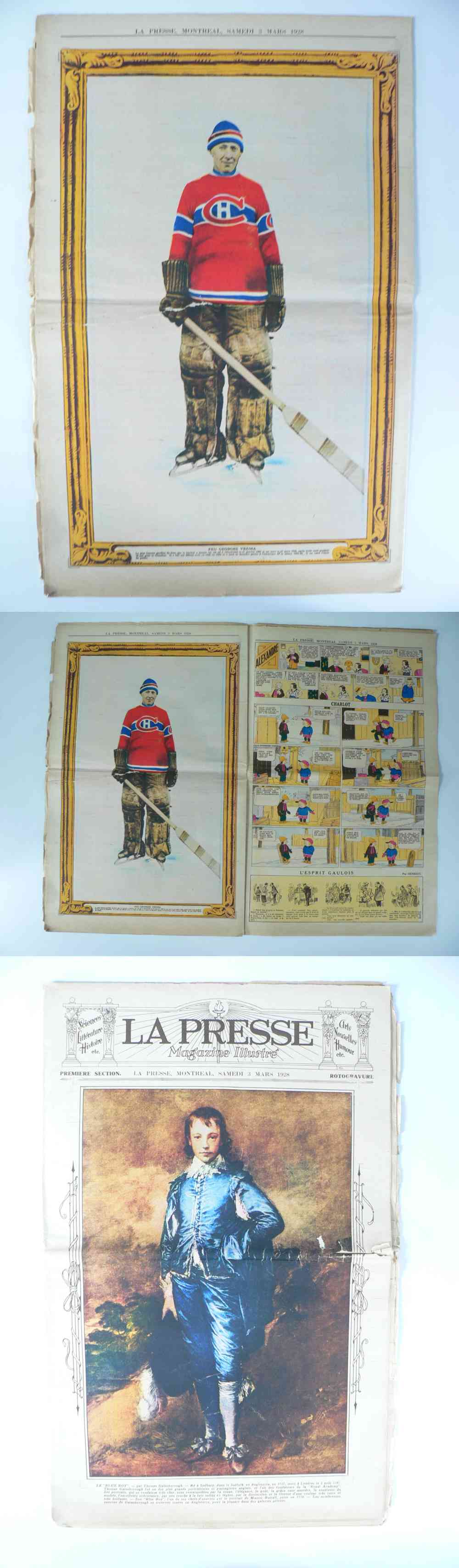 1928 LA PRESSE FULL NEWSPAPER INSIDE PHOTO G. VEZINA photo 1928 LA PRESSE FULL NEWSPAPER INSIDE PHOTO G. VEZINA photo