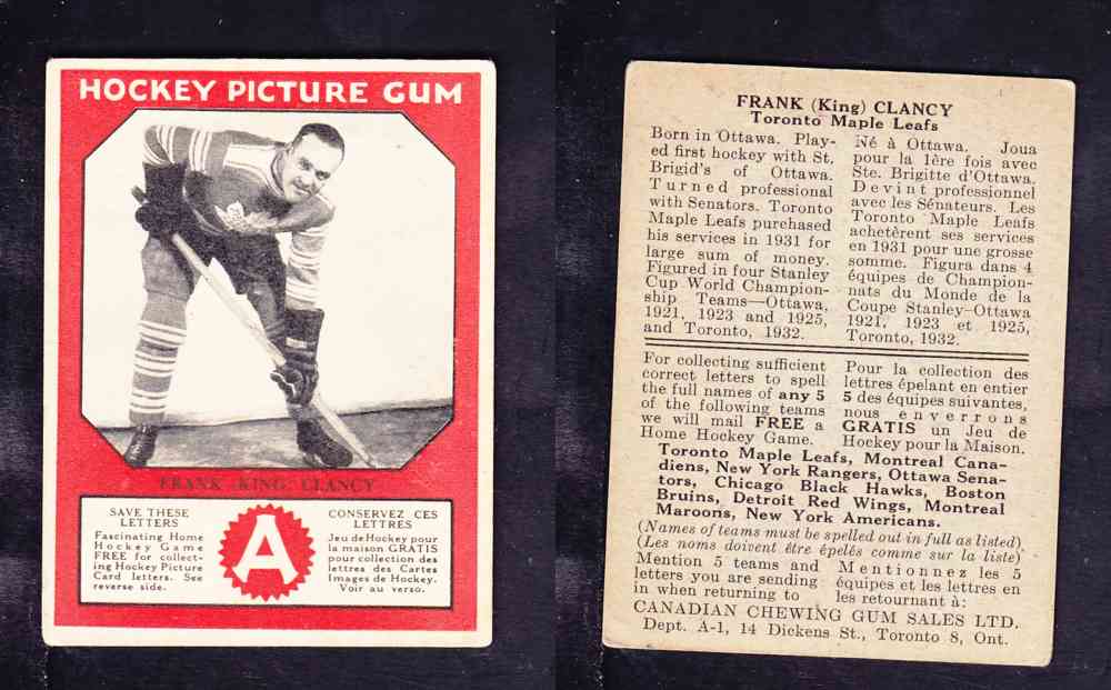 1933-34 CANADIAN CHEWING GUM HOCKEY CARD F. CLANCY photo 1933-34 CANADIAN CHEWING GUM HOCKEY CARD F. CLANCY photo