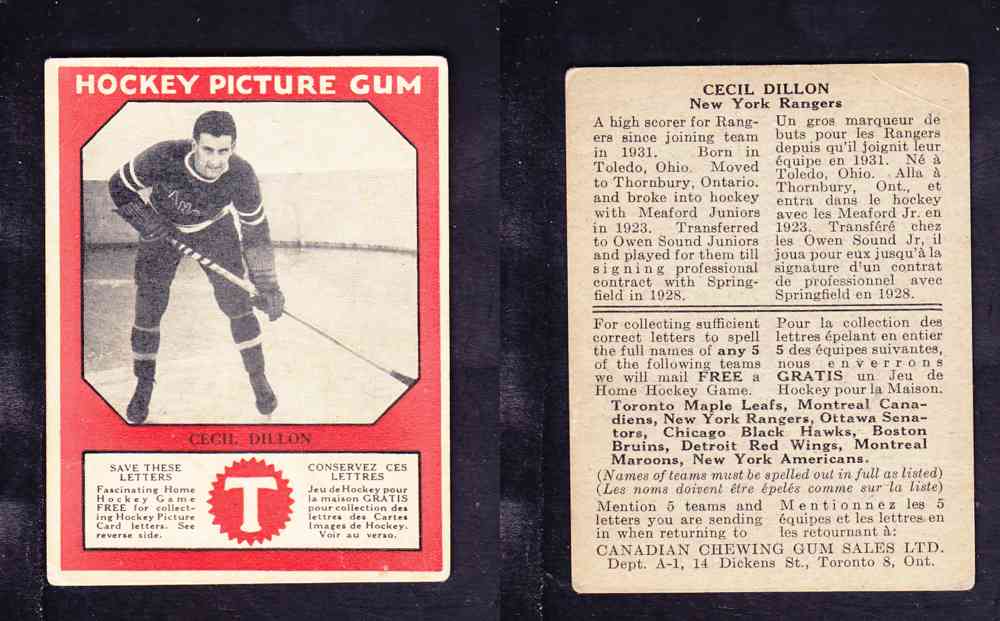 1933-34 CANADIAN CHEWING GUM HOCKEY CARD C. DILLON photo 1933-34 CANADIAN CHEWING GUM HOCKEY CARD C. DILLON photo