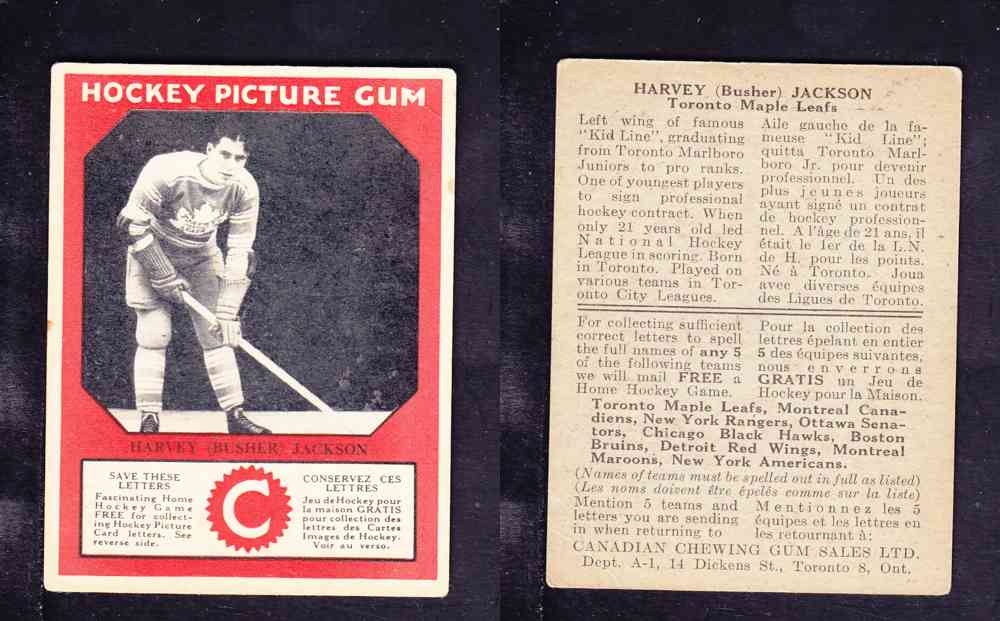 1933-34 CANADIAN CHEWING GUM HOCKEY CARD H. JACKSON photo 1933-34 CANADIAN CHEWING GUM HOCKEY CARD H. JACKSON photo