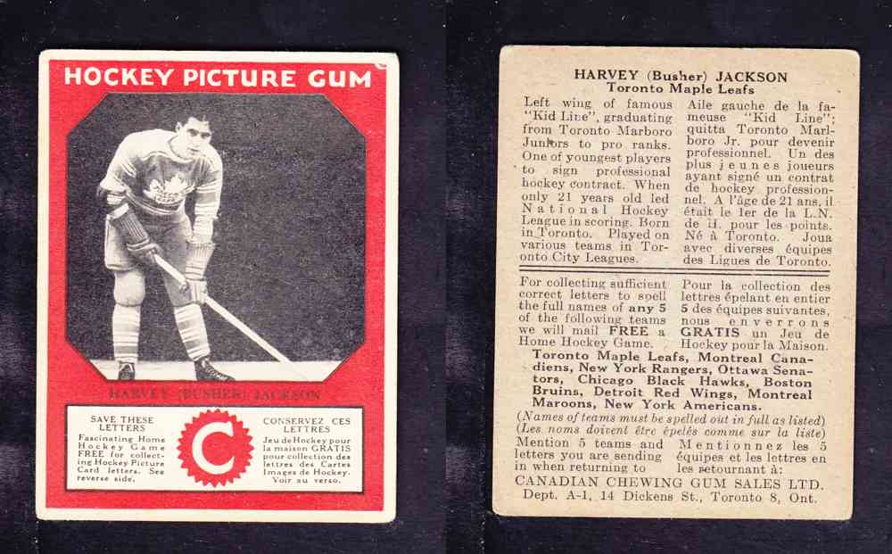 1933-34 CANADIAN CHEWING GUM HOCKEY CARD H. JACKSON photo 1933-34 CANADIAN CHEWING GUM HOCKEY CARD H. JACKSON photo