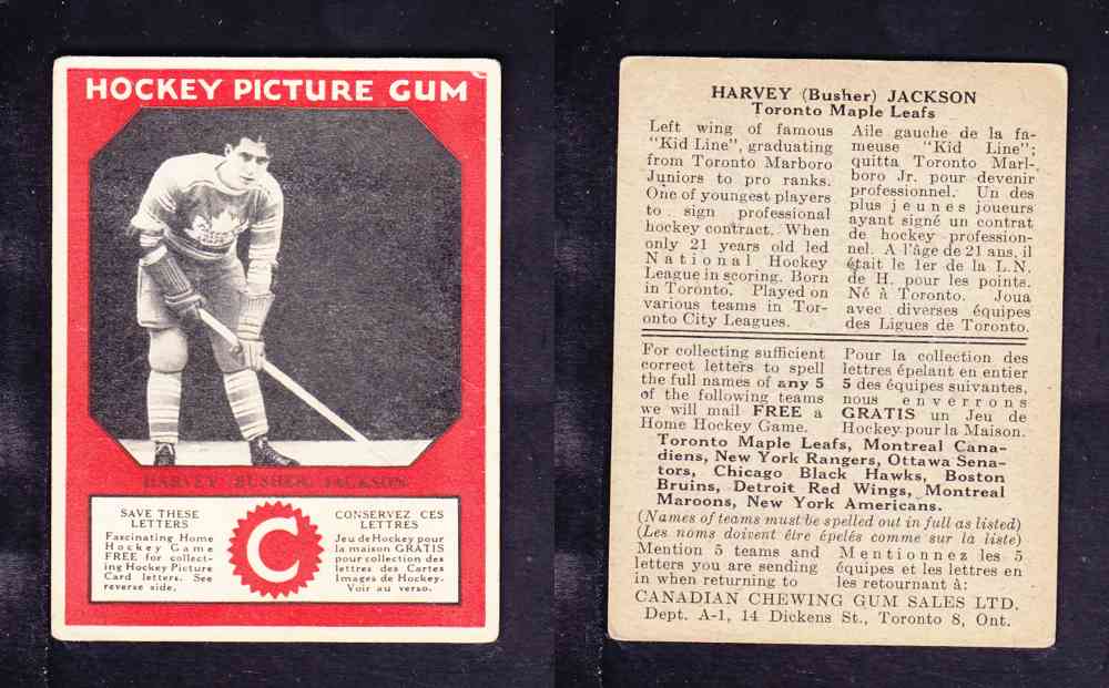 1933-34 CANADIAN CHEWING GUM HOCKEY CARD H. JACKSON photo 1933-34 CANADIAN CHEWING GUM HOCKEY CARD H. JACKSON photo