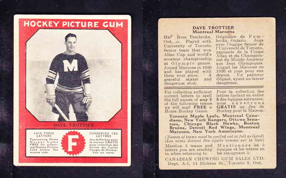 1933-34 CANADIAN CHEWING GUM HOCKEY CARD D. TROTTIER photo 1933-34 CANADIAN CHEWING GUM HOCKEY CARD D. TROTTIER photo