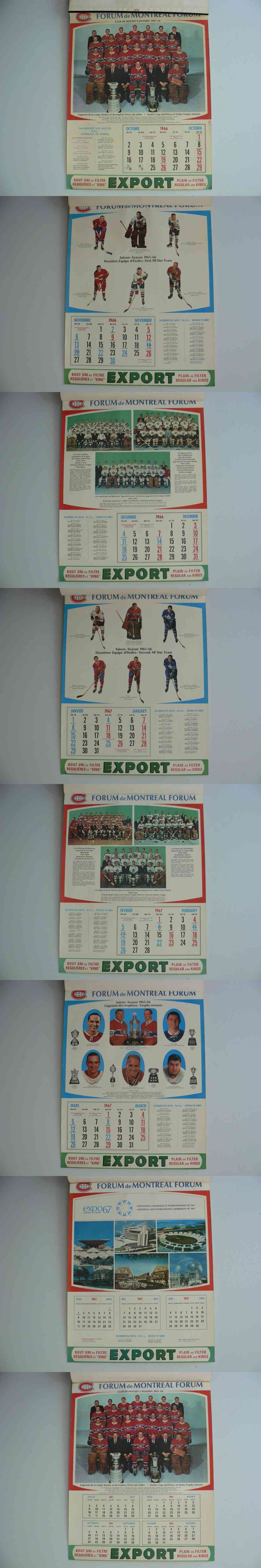 1966-67 EXPORT ``A`` MONTREAL CANADIENS FULL CALENDAR photo 1966-67 EXPORT ``A`` MONTREAL CANADIENS FULL CALENDAR photo