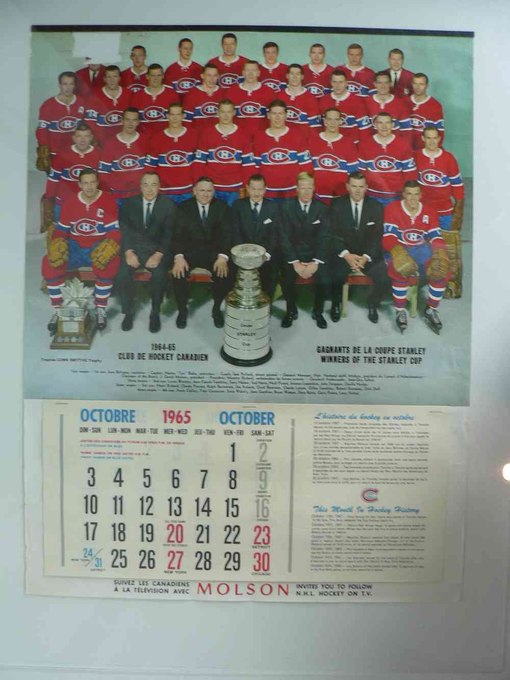 1965-66 MOLSON MONTREAL CANADIENS FULL CALENDAR photo 1965-66 MOLSON MONTREAL CANADIENS FULL CALENDAR photo