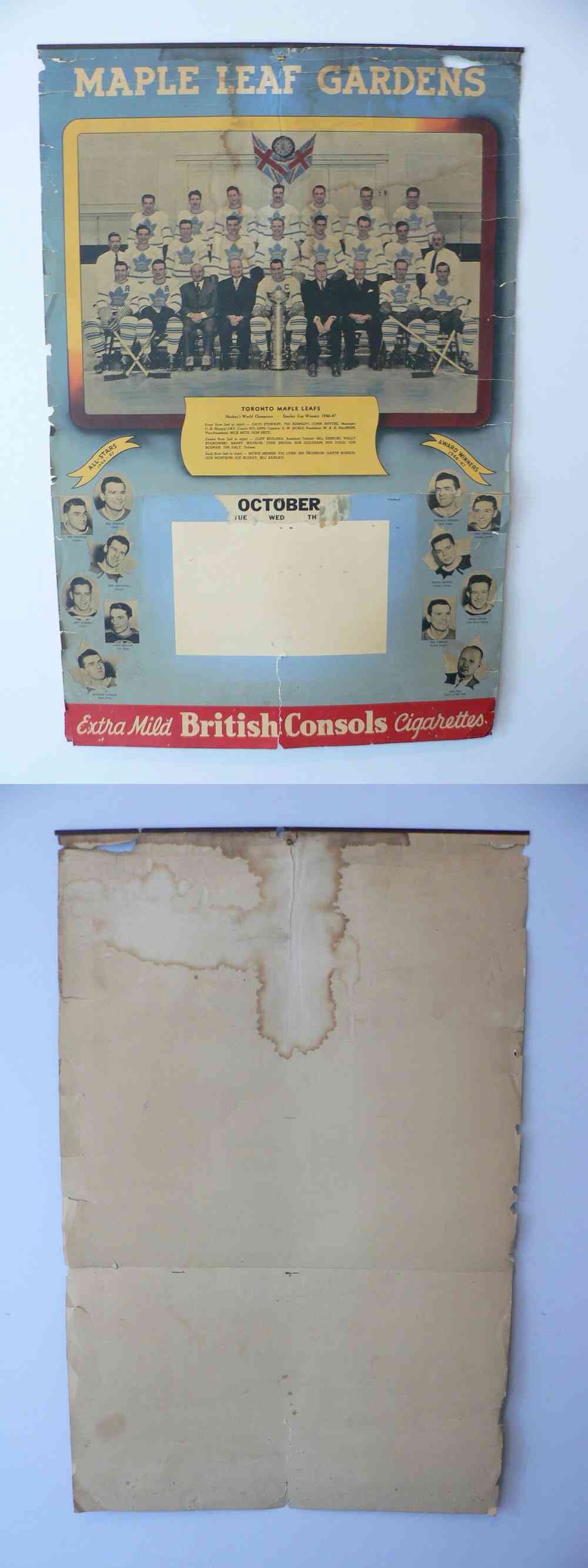1947-48 BRITISH CONSOLS TORONTO MAPLE LEAFS CALENDAR photo 1947-48 BRITISH CONSOLS TORONTO MAPLE LEAFS CALENDAR photo
