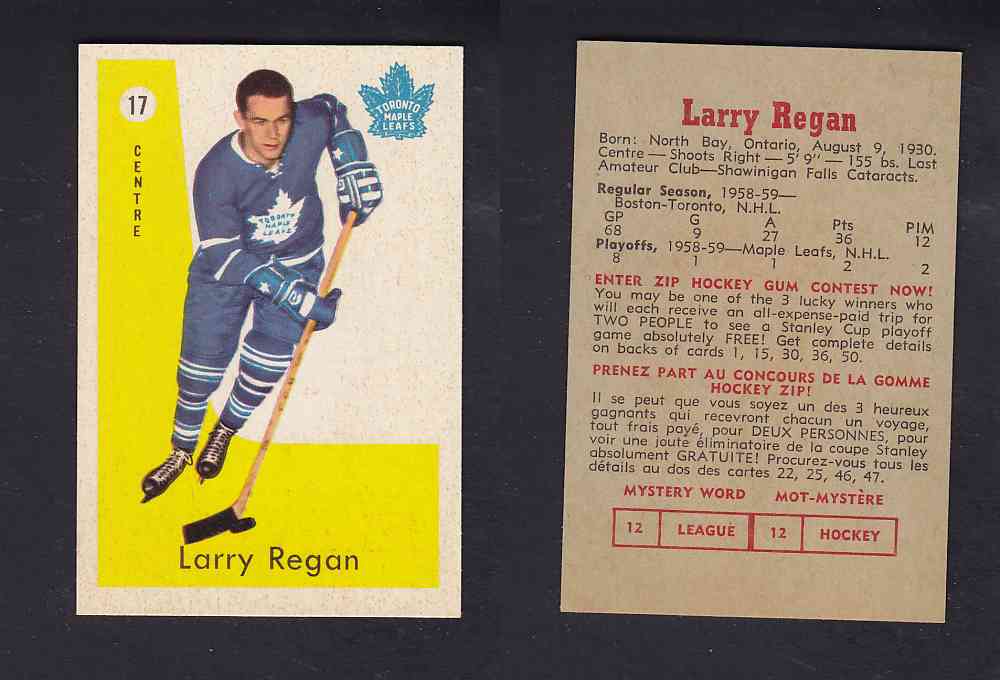 1959-60 PARKHURST HOCKEY CARD #17 L. REGAN photo 1959-60 PARKHURST HOCKEY CARD #17 L. REGAN photo