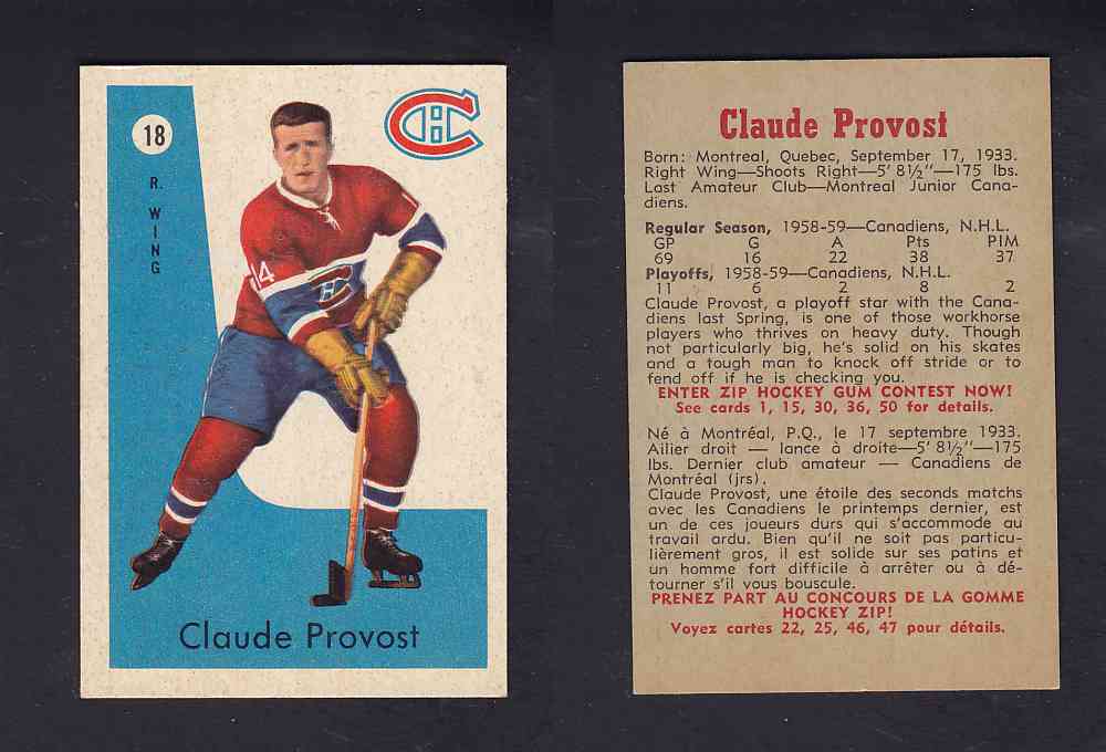 1959-60 PARKHURST HOCKEY CARD #18 C. PROVOST photo 1959-60 PARKHURST HOCKEY CARD #18 C. PROVOST photo