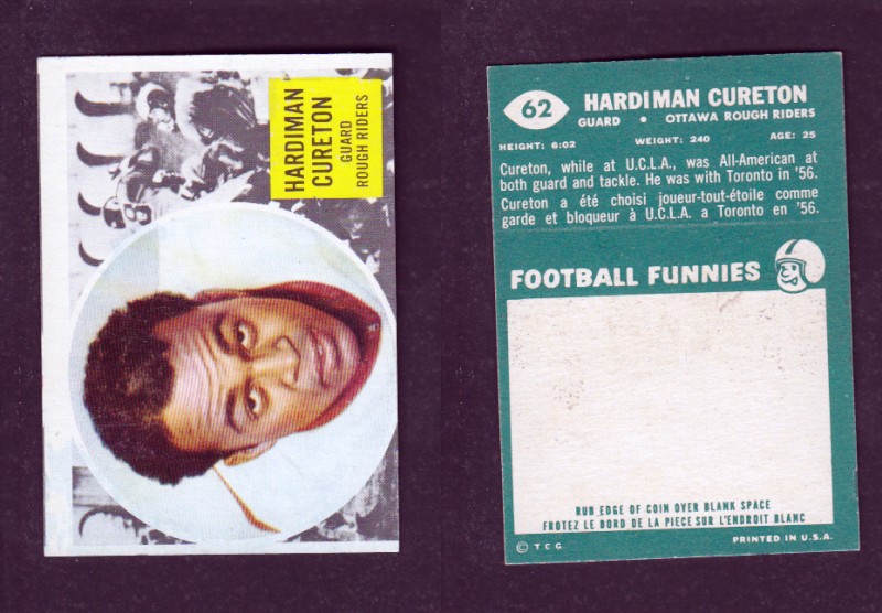 1960 CFL TOPPS FOOTBALL CARD #62 H. CURETON photo 1960 CFL TOPPS FOOTBALL CARD #62 H. CURETON photo
