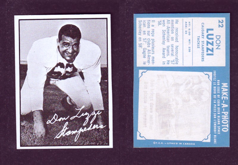 1961 CFL TOPPS FOOTBALL CARD #22 D. LUZZI photo 1961 CFL TOPPS FOOTBALL CARD #22 D. LUZZI photo
