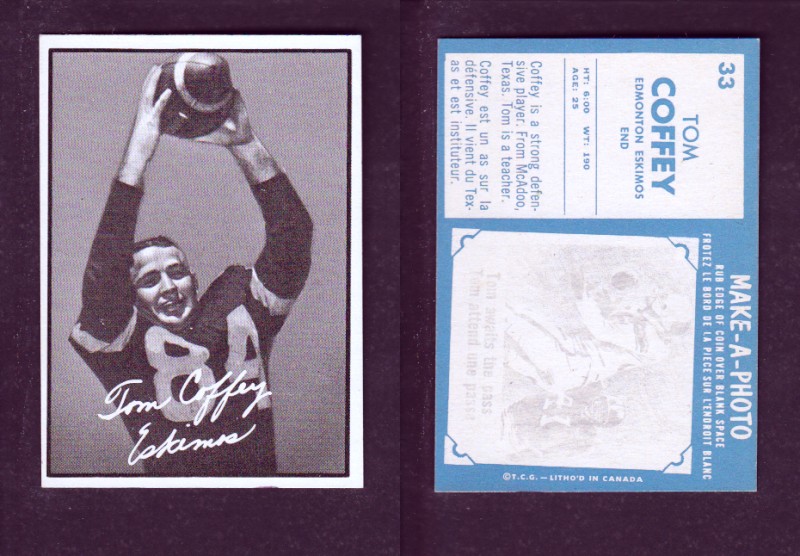 1961 CFL TOPPS FOOTBALL CARD #33 T. COFFEY photo 1961 CFL TOPPS FOOTBALL CARD #33 T. COFFEY photo