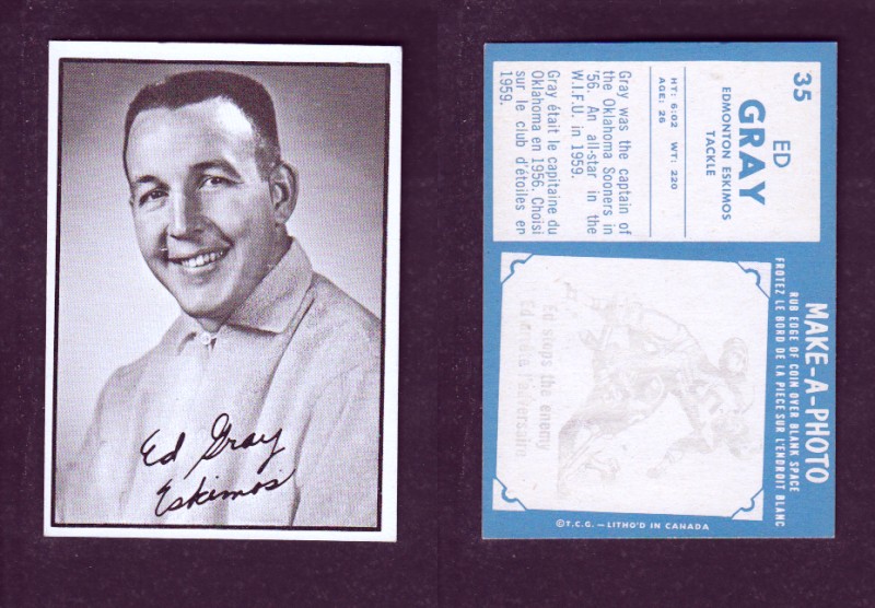 1961 CFL TOPPS FOOTBALL CARD #35 E. GRAY photo 1961 CFL TOPPS FOOTBALL CARD #35 E. GRAY photo