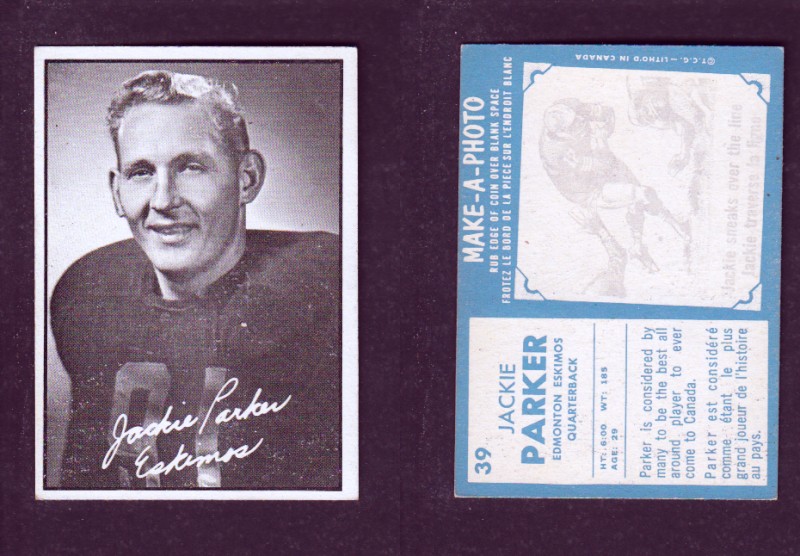 1961 CFL TOPPS FOOTBALL CARD #39 J. PARKER photo 1961 CFL TOPPS FOOTBALL CARD #39 J. PARKER photo