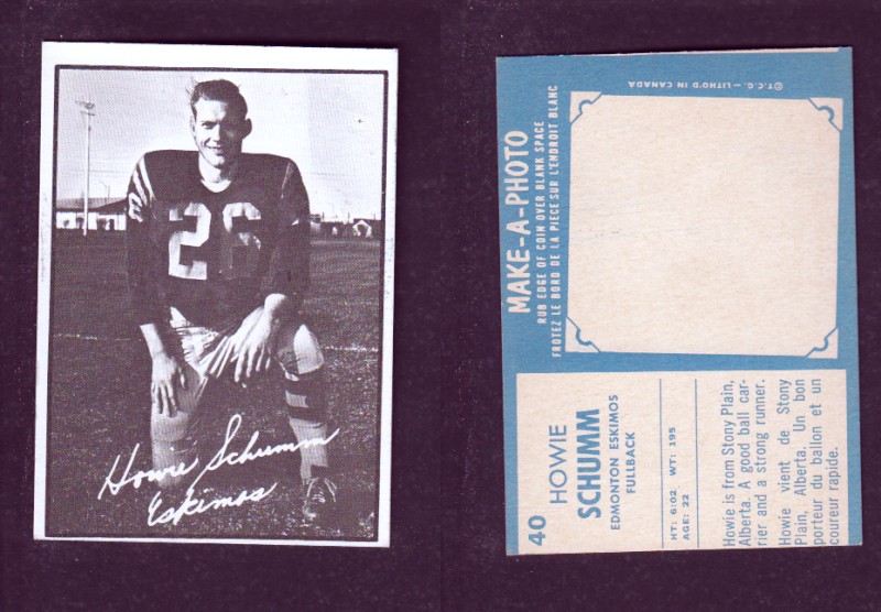 1961 CFL TOPPS FOOTBALL CARD #40 H. SCHUMM photo 1961 CFL TOPPS FOOTBALL CARD #40 H. SCHUMM photo