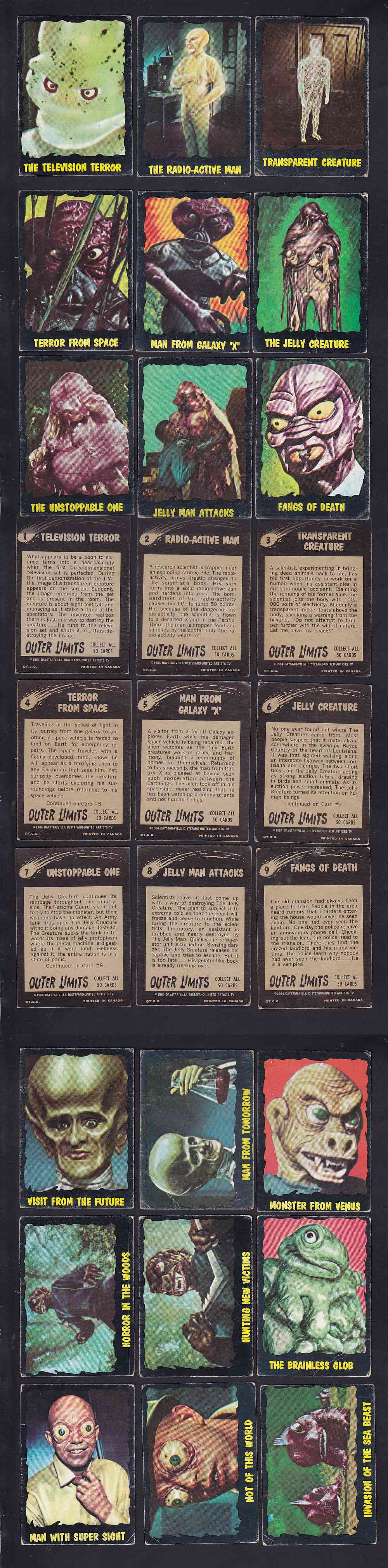 1964 TOPPS OUTER LIMITS CARD FULL SET 50/50 photo 1964 TOPPS OUTER LIMITS CARD FULL SET 50/50 photo