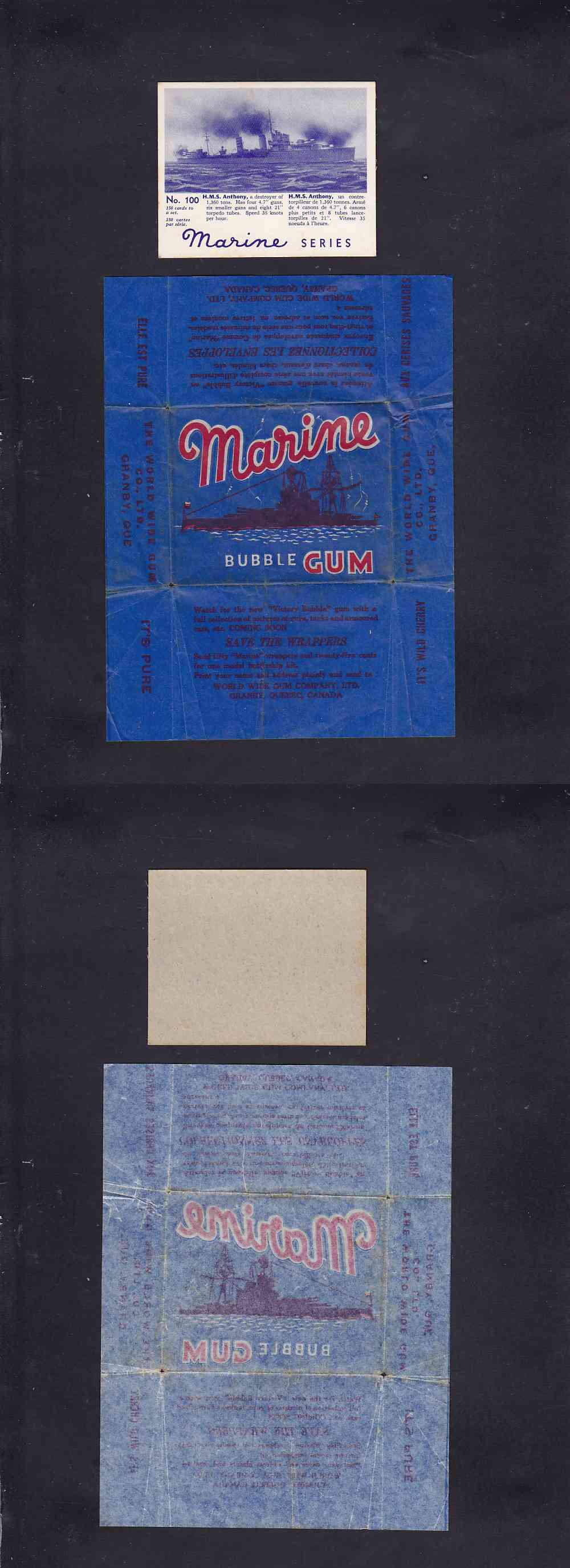 1944 WORLD WIDE GUM CANADA MARINE SERIES WRAPPER + CARD photo 1944 WORLD WIDE GUM CANADA MARINE SERIES WRAPPER + CARD photo