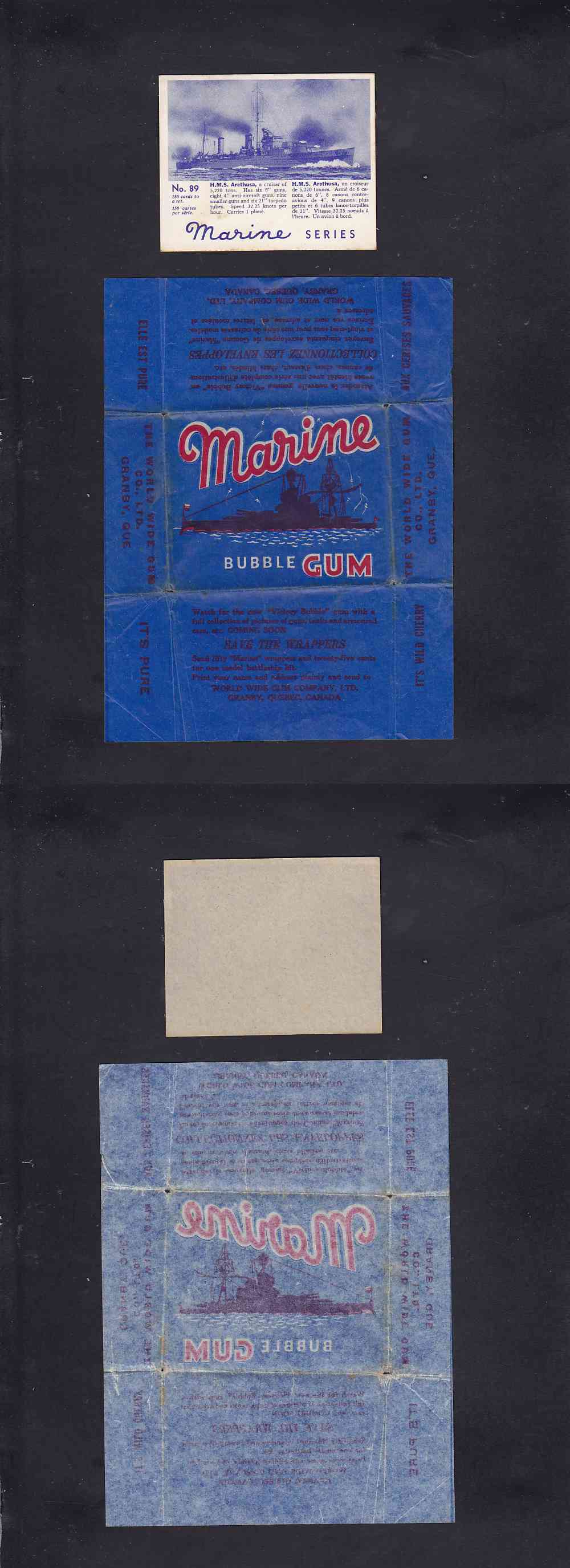 1944 WORLD WIDE GUM CANADA MARINE SERIES WRAPPER + CARD photo 1944 WORLD WIDE GUM CANADA MARINE SERIES WRAPPER + CARD photo