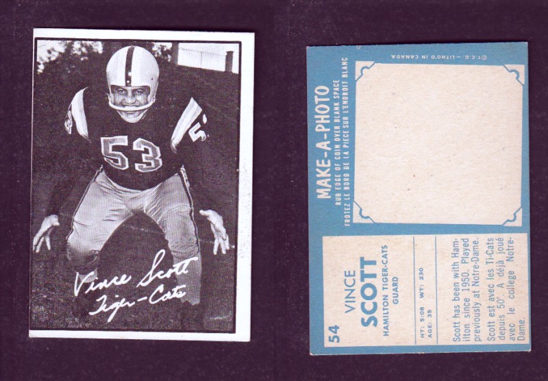 1961 CFL TOPPS FOOTBALL CARD #54 V. SCOTT photo 1961 CFL TOPPS FOOTBALL CARD #54 V. SCOTT photo