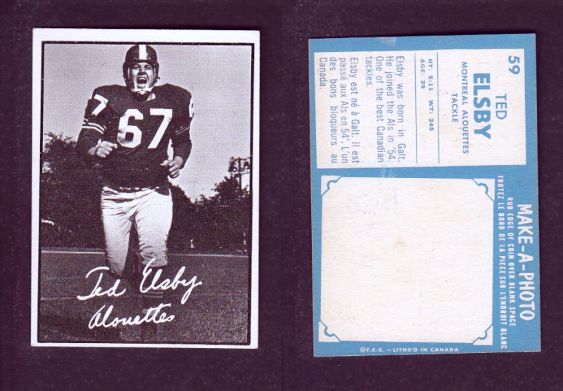 1961 CFL TOPPS FOOTBALL CARD #59 T. ELSBY photo 1961 CFL TOPPS FOOTBALL CARD #59 T. ELSBY photo