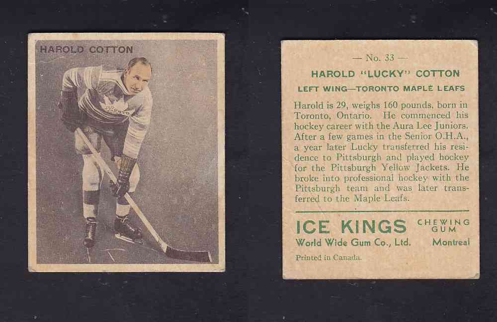 1934-35 WORLWIDE GUM HOCKEY CARD #33 H. COTTON photo 1934-35 WORLWIDE GUM HOCKEY CARD #33 H. COTTON photo