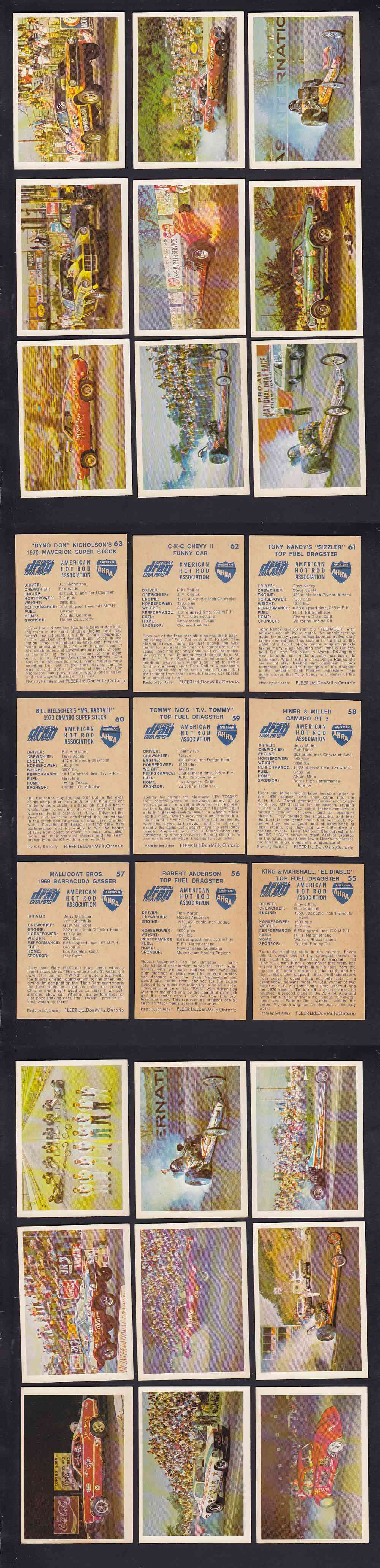1971 FLEER AHRA OFFICIAL DRAG CARD FULL SET 63/63 photo 1971 FLEER AHRA OFFICIAL DRAG CARD FULL SET 63/63 photo