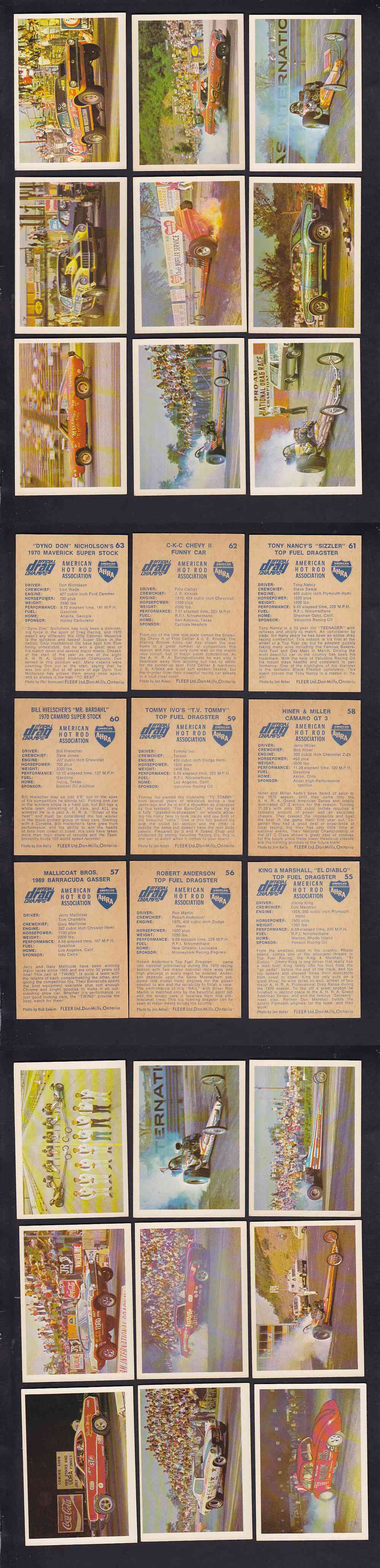 1971 FLEER AHRA OFFICIAL DRAG CARD FULL SET 63/63 photo 1971 FLEER AHRA OFFICIAL DRAG CARD FULL SET 63/63 photo