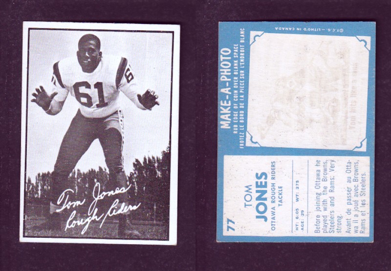 1961 CFL TOPPS FOOTBALL CARD #77 T.JONES photo 1961 CFL TOPPS FOOTBALL CARD #77 T.JONES photo