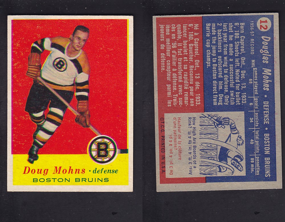 1957-58 TOPPS HOCKEY CARD #12 D. MOHNS photo 1957-58 TOPPS HOCKEY CARD #12 D. MOHNS photo